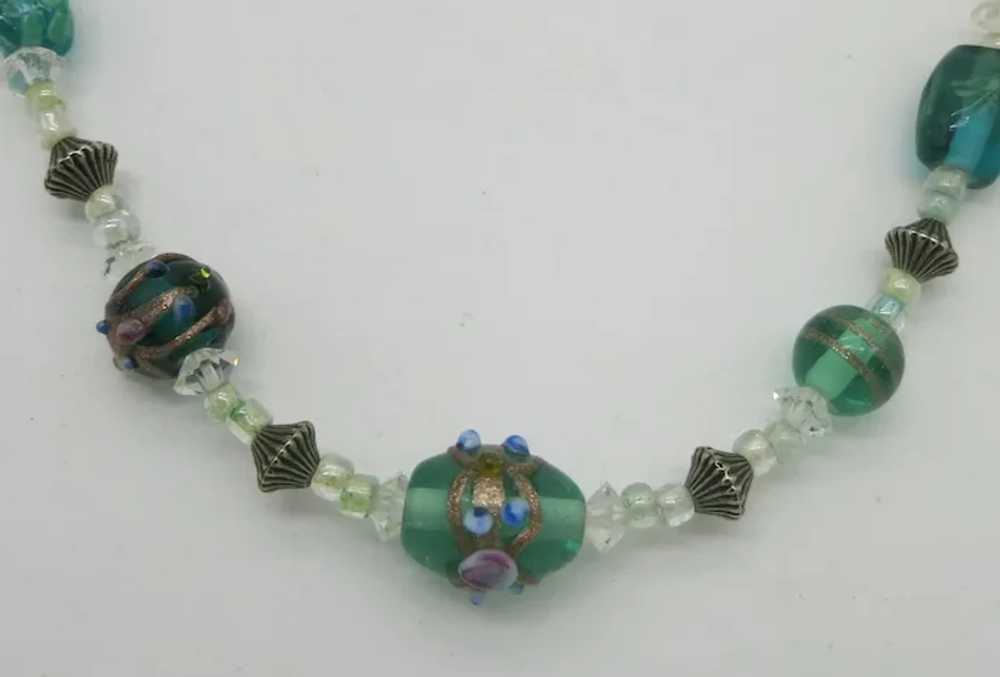 Italian Glass Bead Necklace Green & Teal Wedding … - image 4