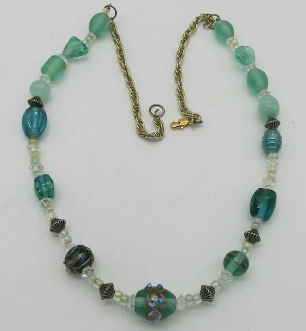 Italian Glass Bead Necklace Green & Teal Wedding … - image 5