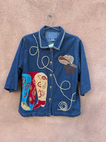 90's Tantrums Cowgirl Applique 3/4 Sleeve Denim Ja