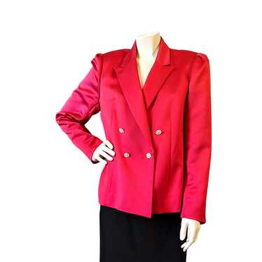 Red Satin 1990s Vintage Tuxedo Style Blazer Jacke… - image 1