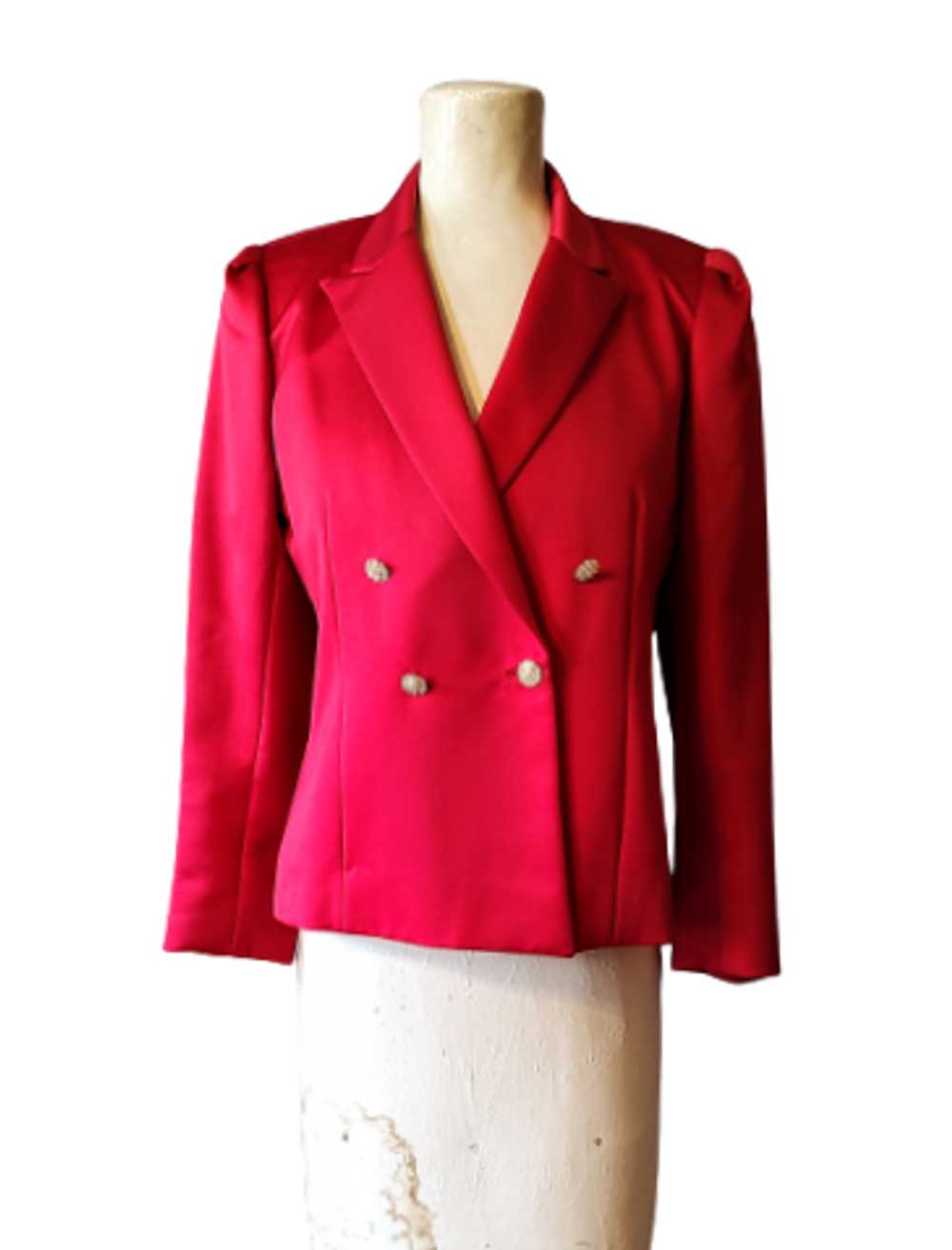 Red Satin 1990s Vintage Tuxedo Style Blazer Jacke… - image 2