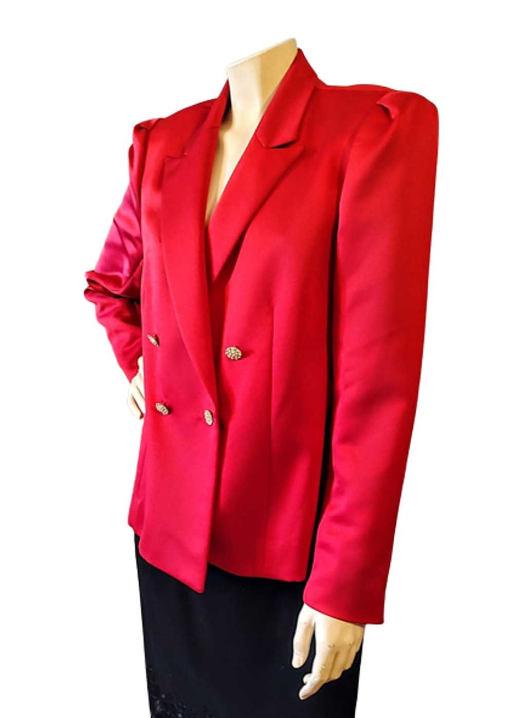 Red Satin 1990s Vintage Tuxedo Style Blazer Jacke… - image 3