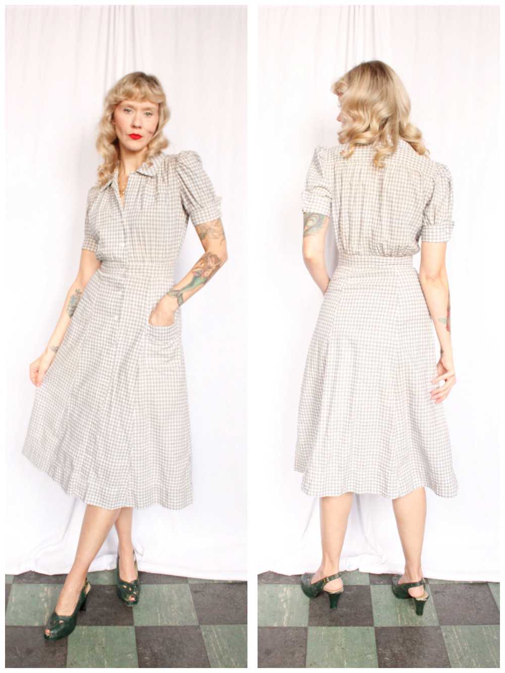 1940s RARE Cotton Farm Dress - Xsmall - image 1