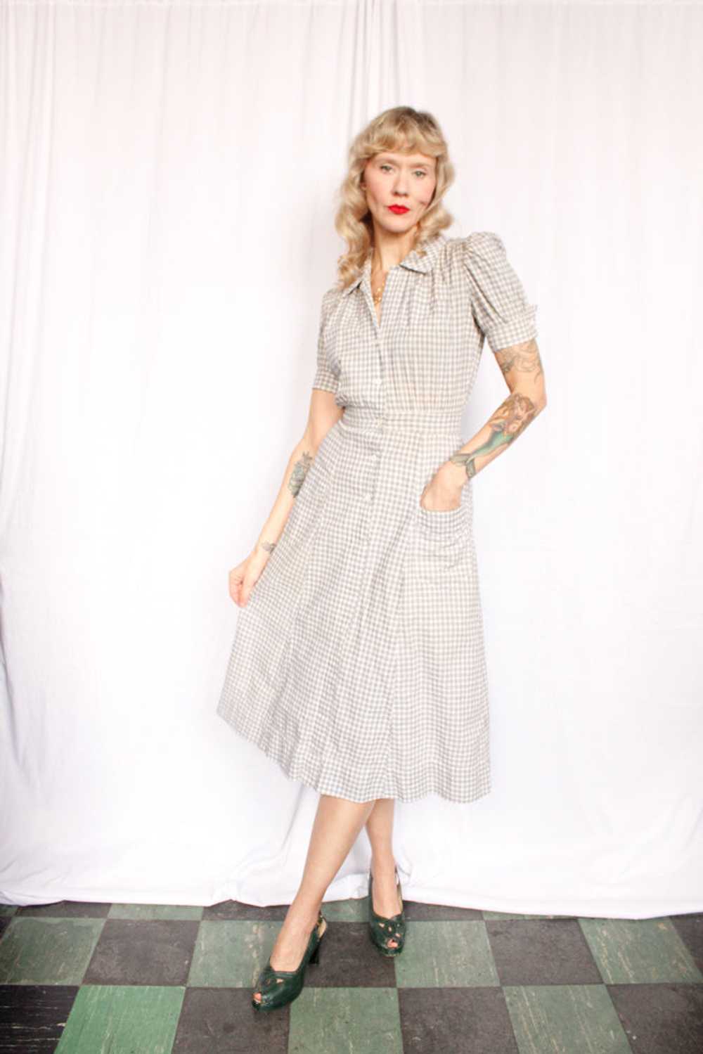 1940s RARE Cotton Farm Dress - Xsmall - image 2