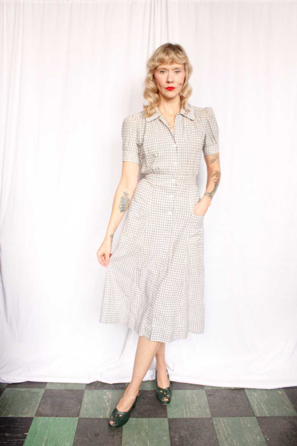 1940s RARE Cotton Farm Dress - Xsmall - image 3