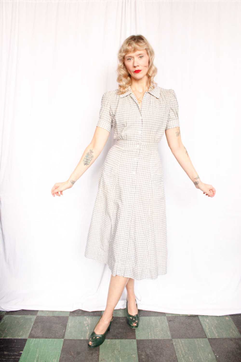 1940s RARE Cotton Farm Dress - Xsmall - image 8