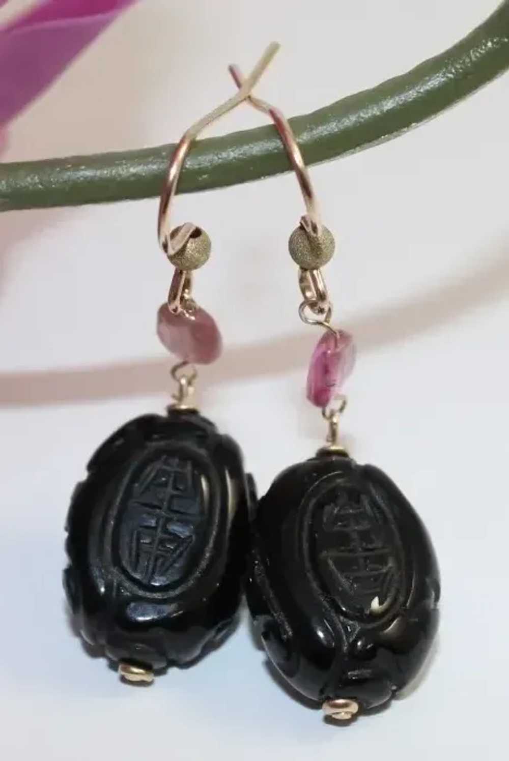 Pink Tourmaline And Black Onyx Earrings - image 2