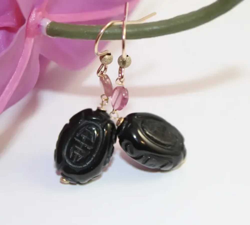 Pink Tourmaline And Black Onyx Earrings - image 3