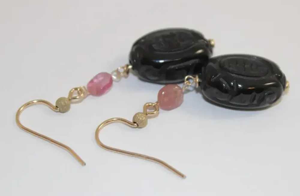 Pink Tourmaline And Black Onyx Earrings - image 4