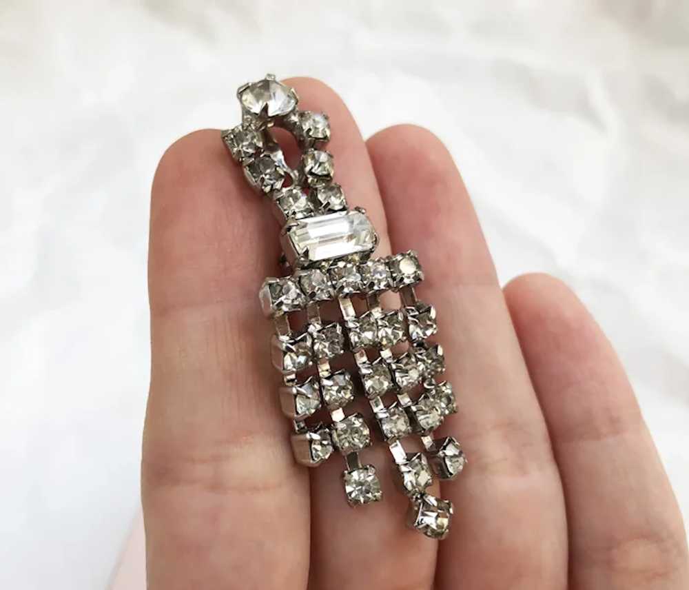 Fringe rhinestone brooch pin, fancy clear crystal… - image 2