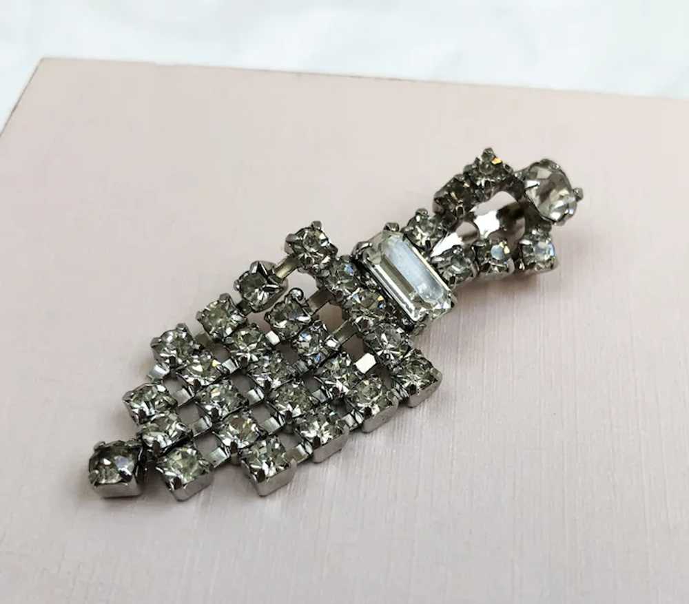 Fringe rhinestone brooch pin, fancy clear crystal… - image 8