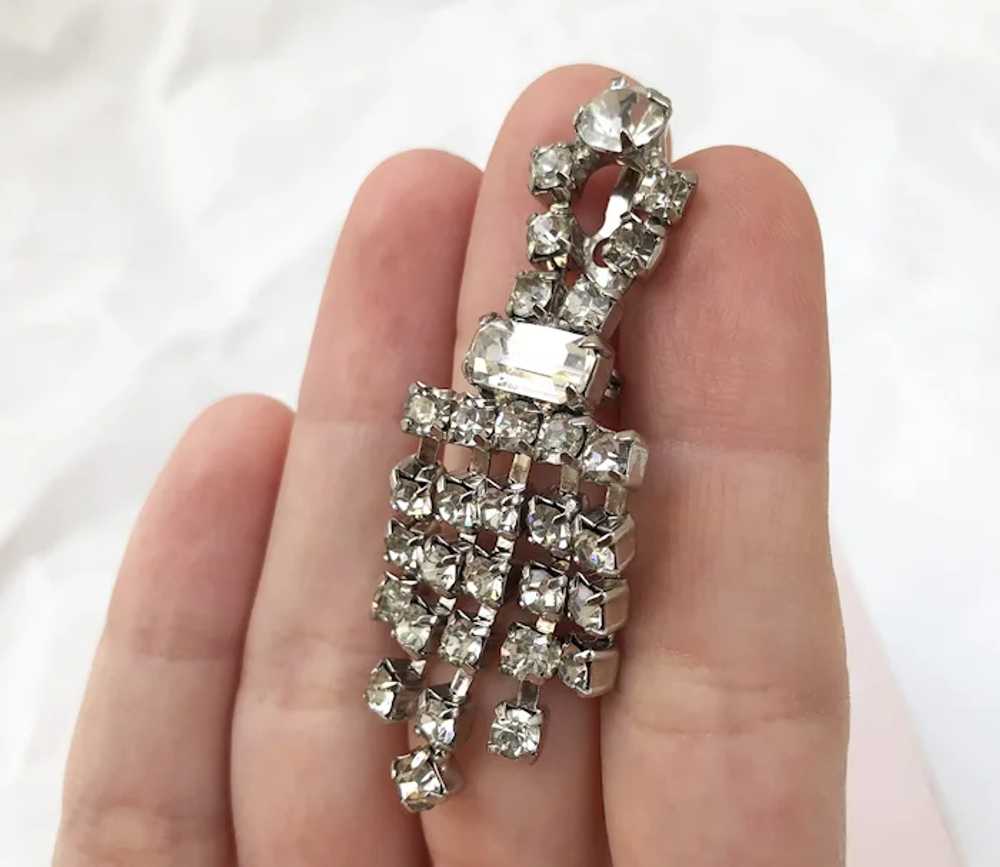 Fringe rhinestone brooch pin, fancy clear crystal… - image 9