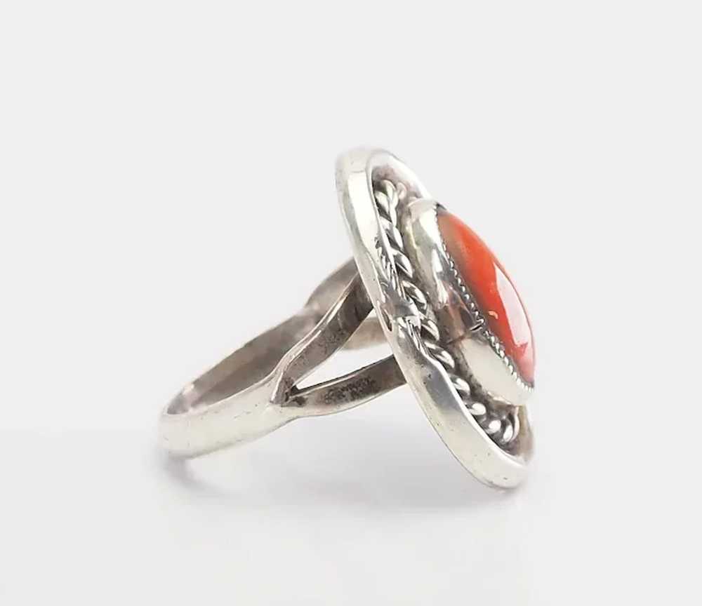 Vintage sterling silver and coral handmade signed… - image 3