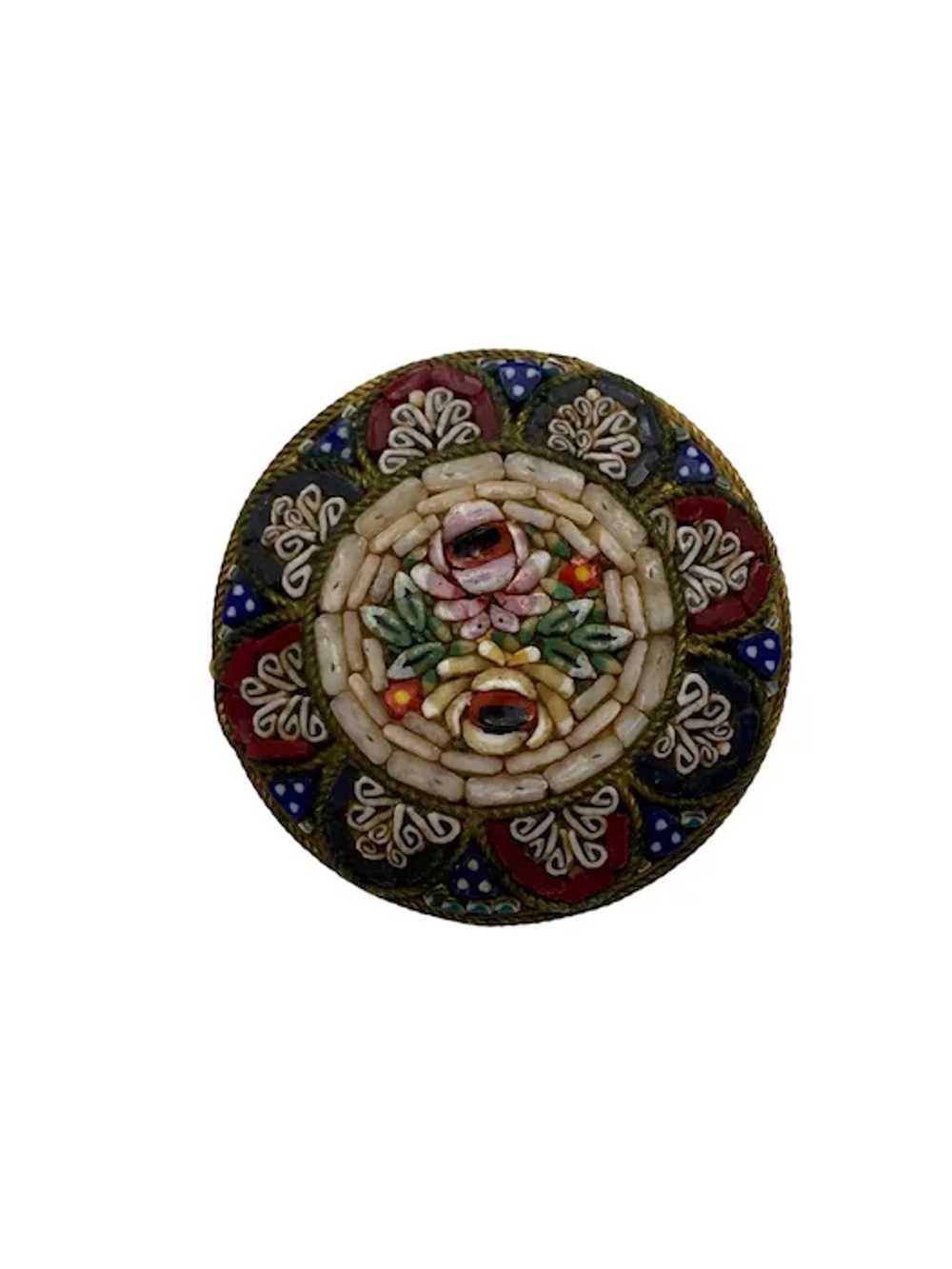 Antique Italian Micro Mosaic Round Floral Brooch - image 4