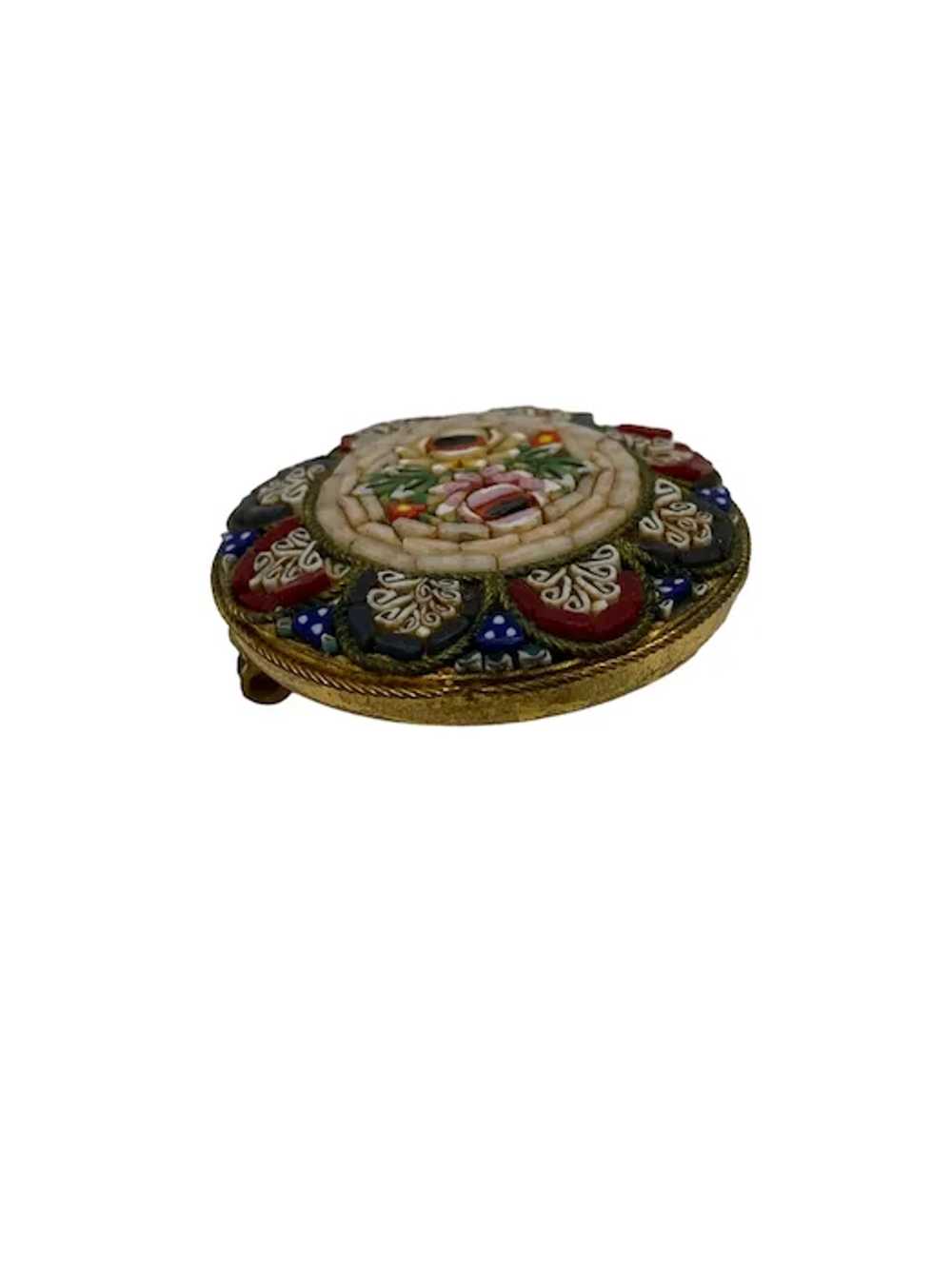 Antique Italian Micro Mosaic Round Floral Brooch - image 5