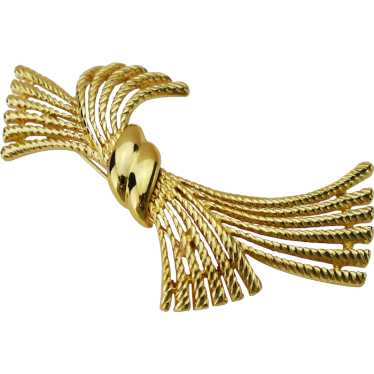 Large bow brooch gold, elegant basic lapel pin - image 1