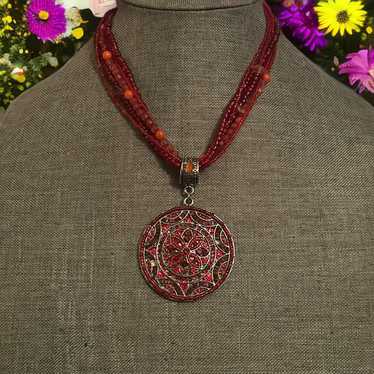 Other Multi strand beaded jeweled medallion penda… - image 1
