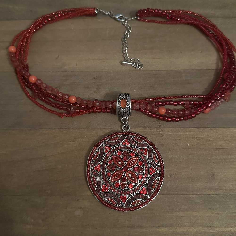 Other Multi strand beaded jeweled medallion penda… - image 2