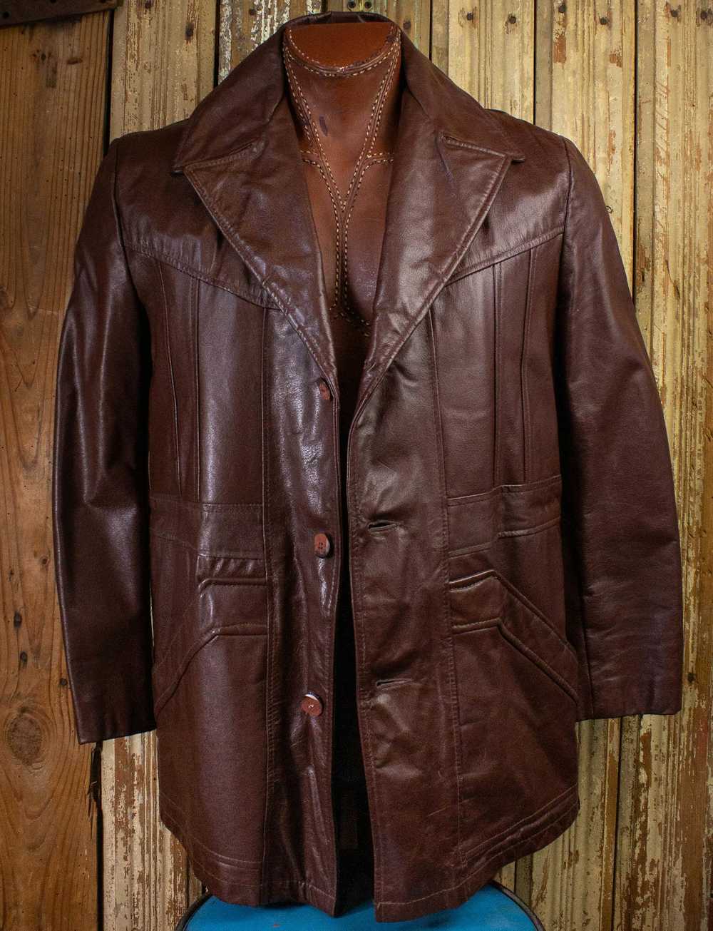 Vintage Vintage Sears Brown Leather Blazer with R… - image 1