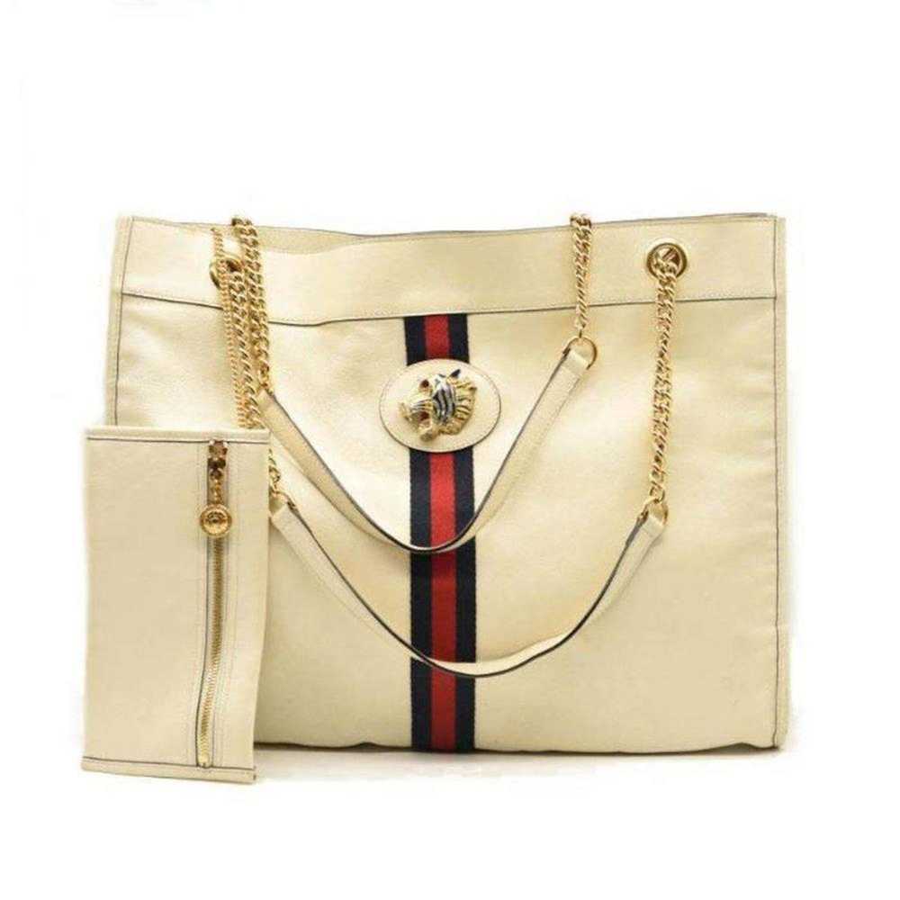 Gucci Suede Calfskin Large Rajah Chain Tote White - image 1