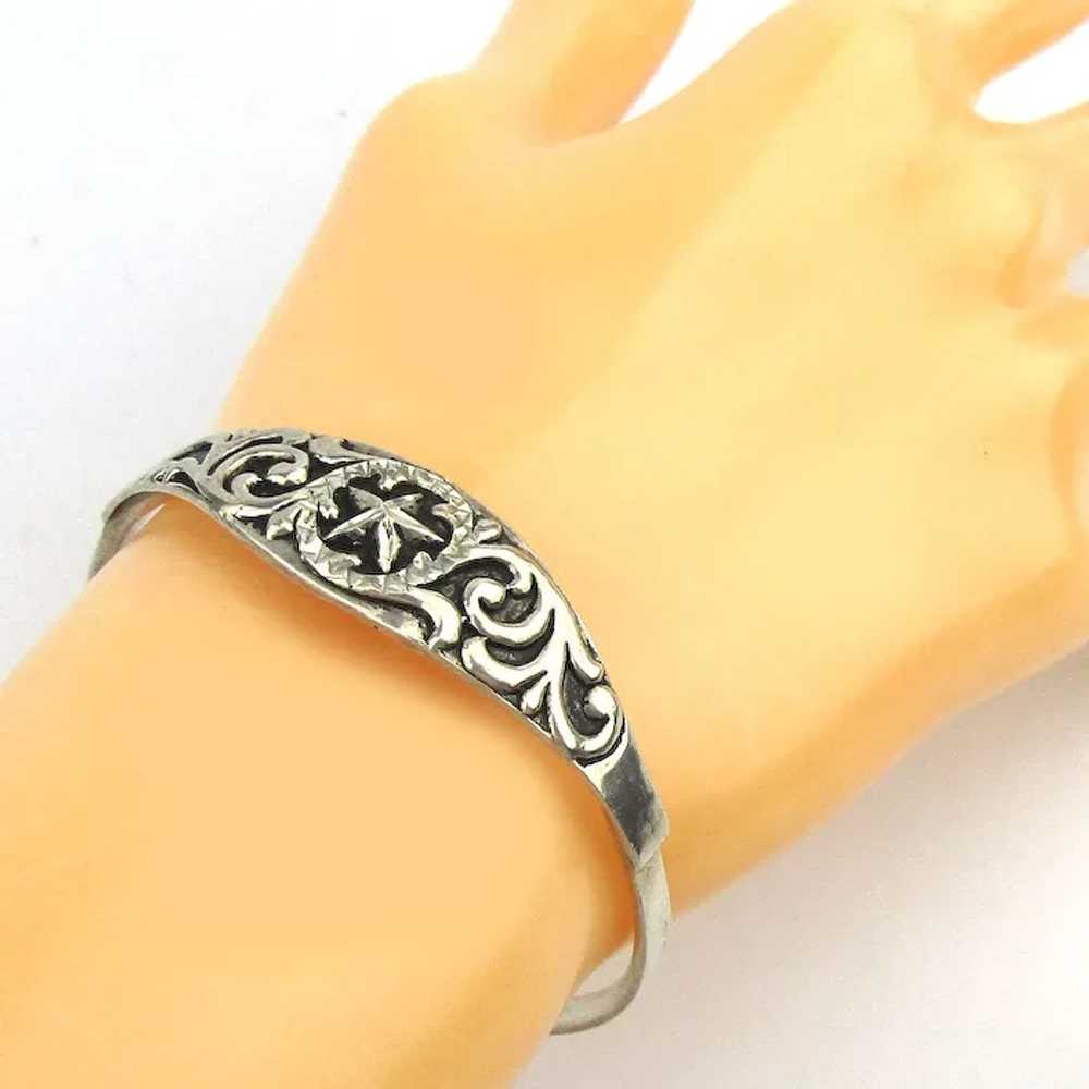 STAR Topped Vintage Sterling Silver Cuff Bracelet - image 2