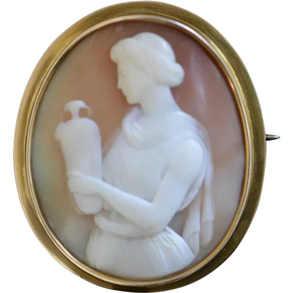 Victorian 14k Gold Fine Shell Large Oval Cameo Br… - image 1