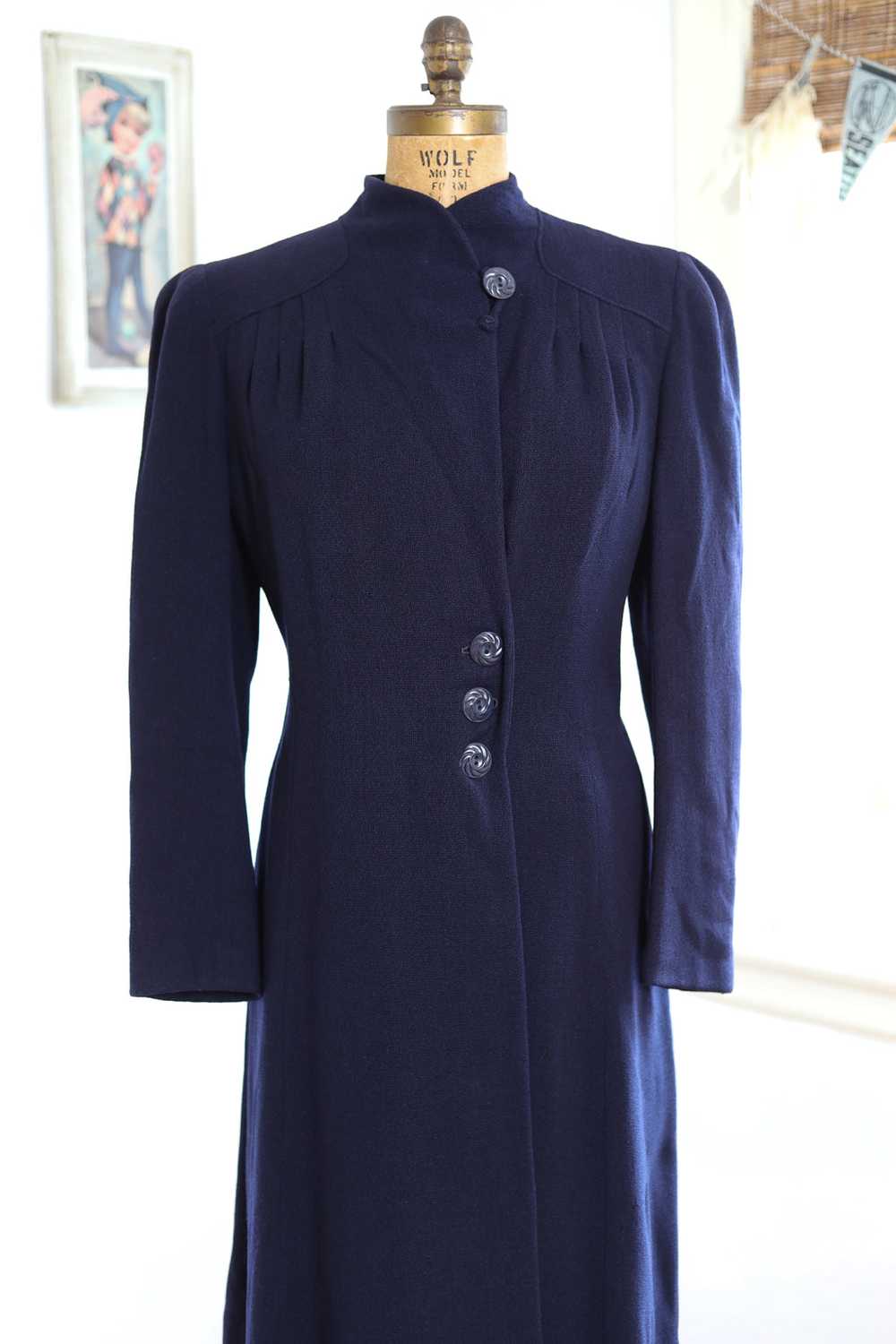 Vintage 1930s Wool Coat - Gorgeous Ink Blue Wrap … - image 2