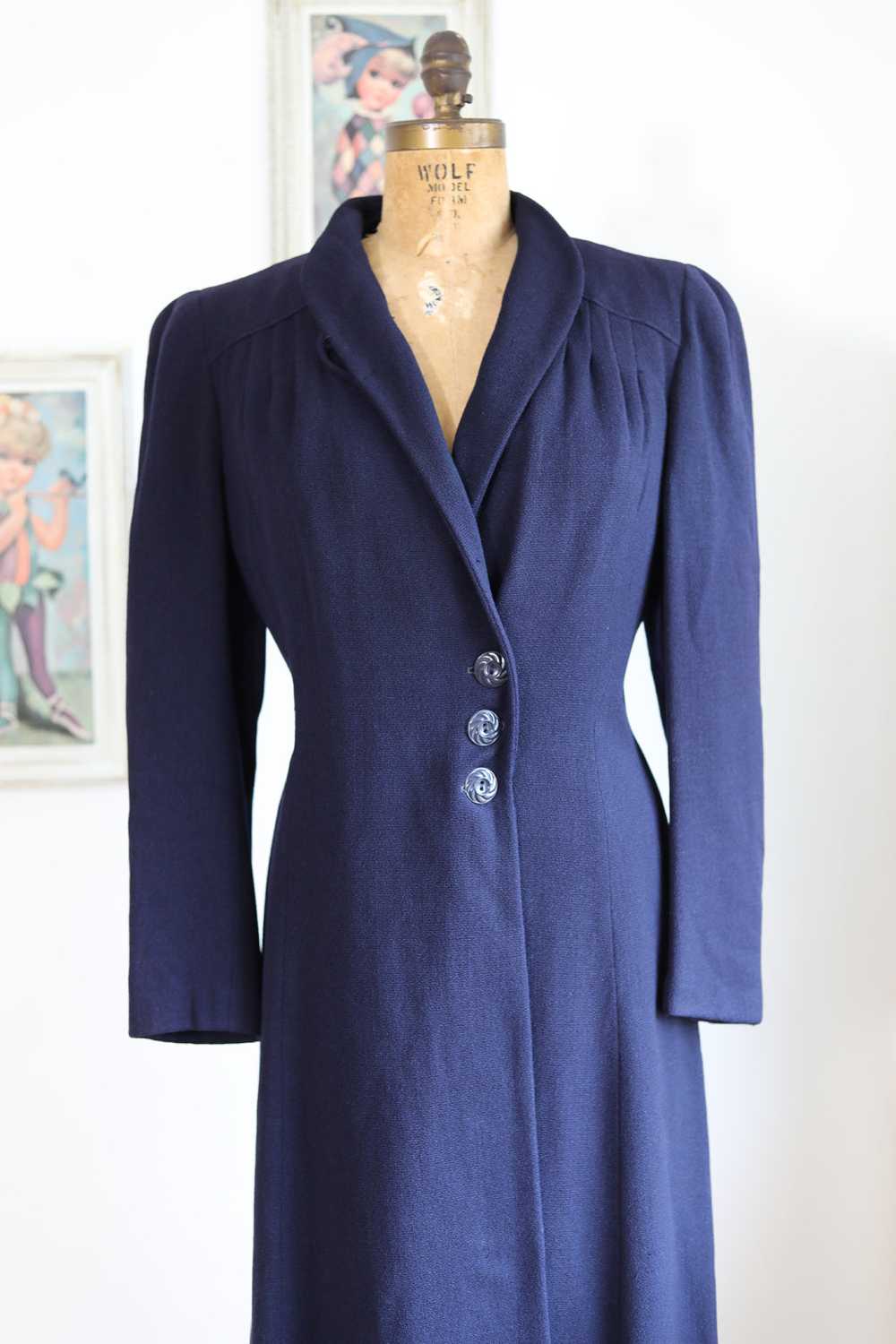 Vintage 1930s Wool Coat - Gorgeous Ink Blue Wrap … - image 3