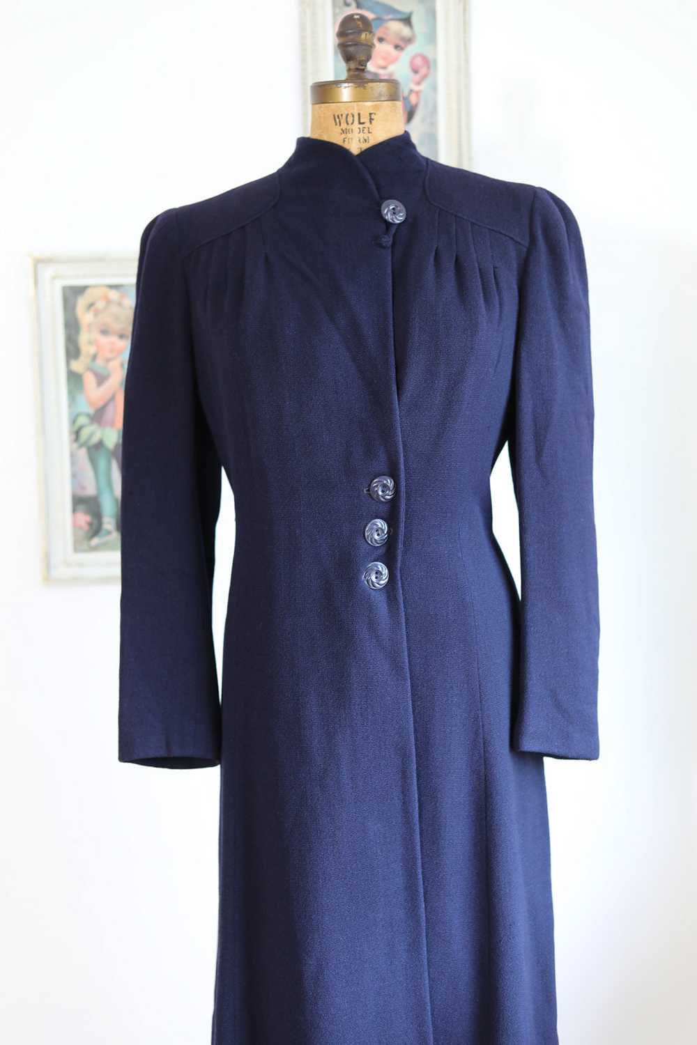 Vintage 1930s Wool Coat - Gorgeous Ink Blue Wrap … - image 4