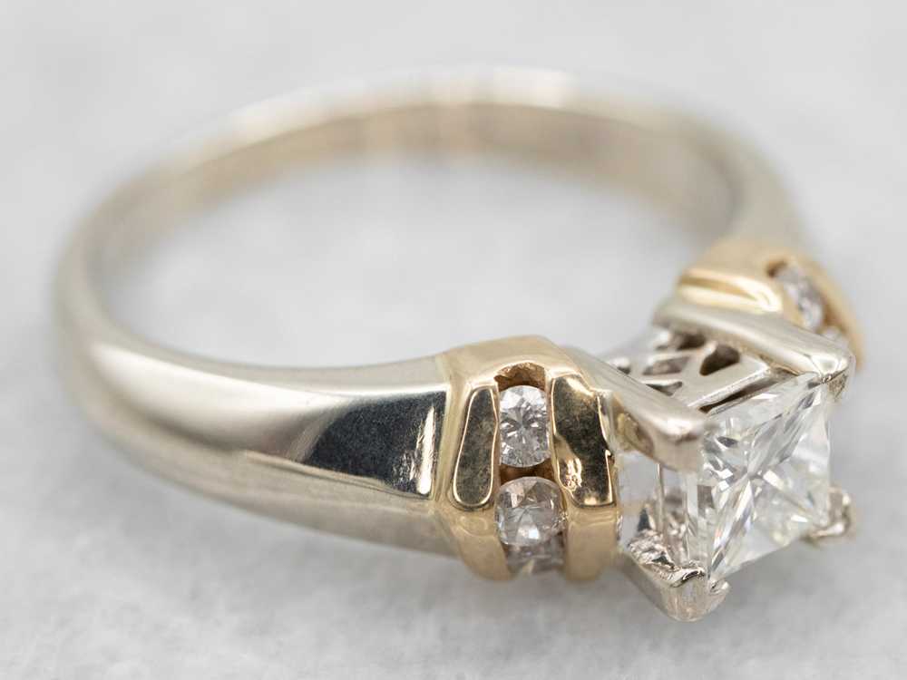 Two Tone Princess Cut Diamond Engagement Ring wit… - image 1