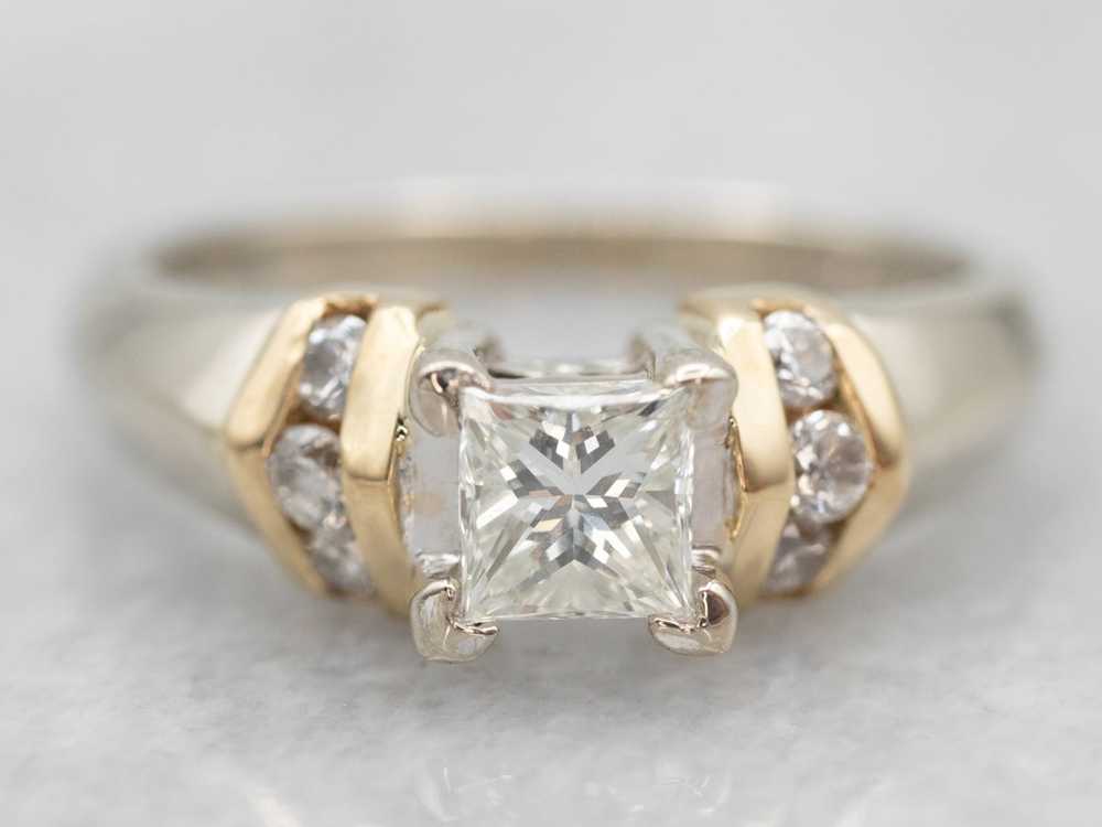 Two Tone Princess Cut Diamond Engagement Ring wit… - image 2