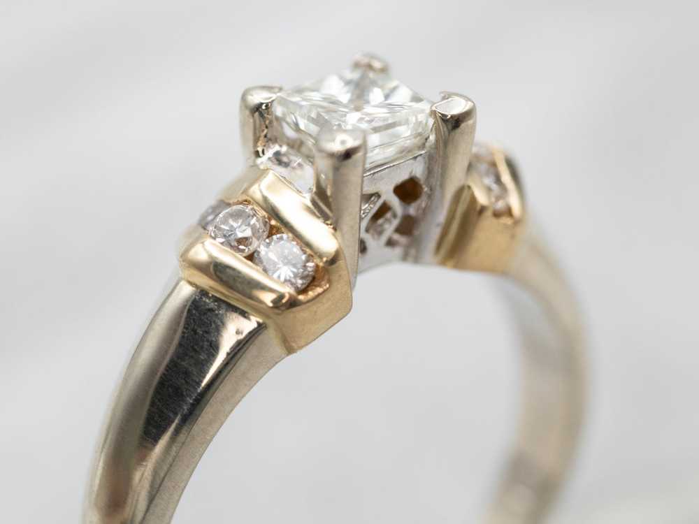 Two Tone Princess Cut Diamond Engagement Ring wit… - image 3