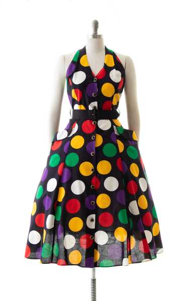 1980s Colorful Polka Dot Sundress with Pockets | s