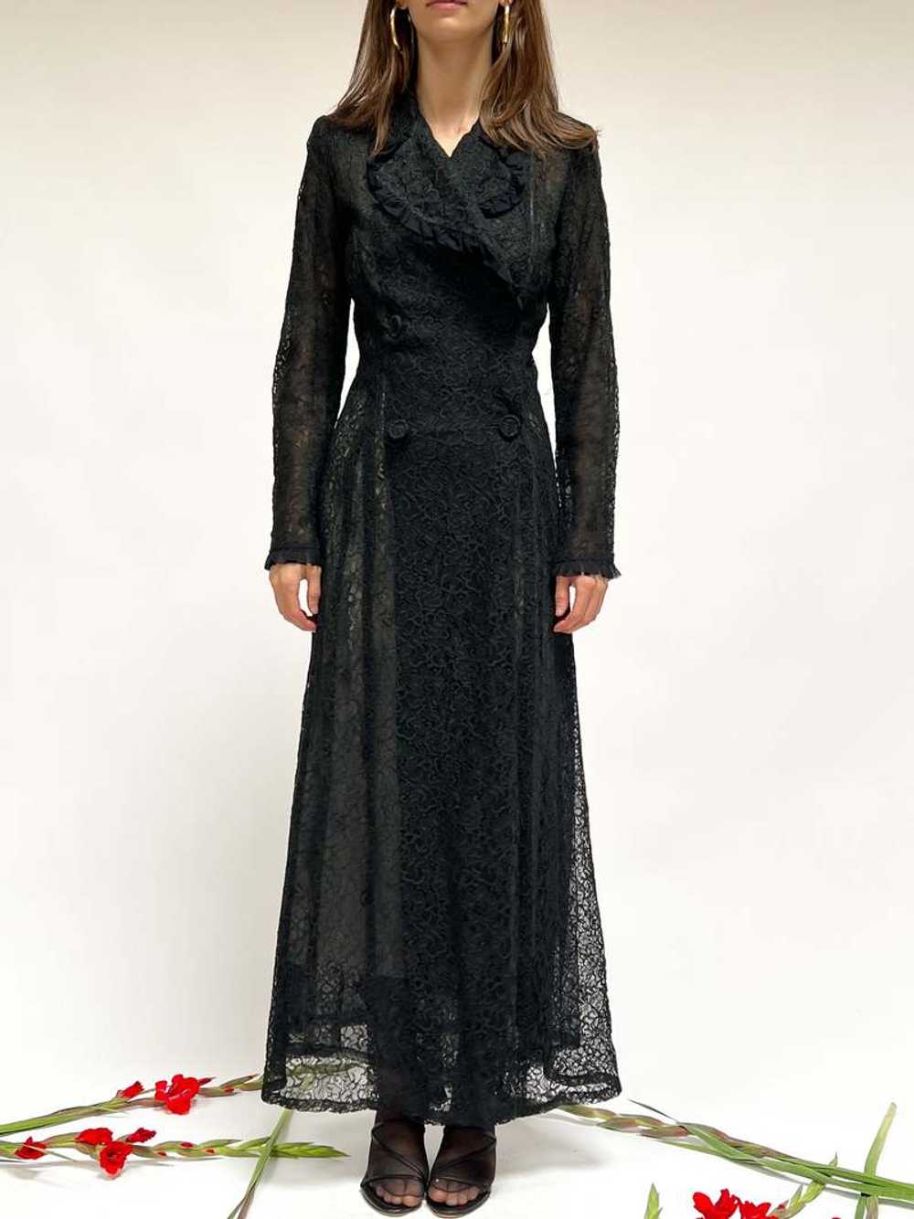 Vintage 1940s Lace Gown - Black - image 1