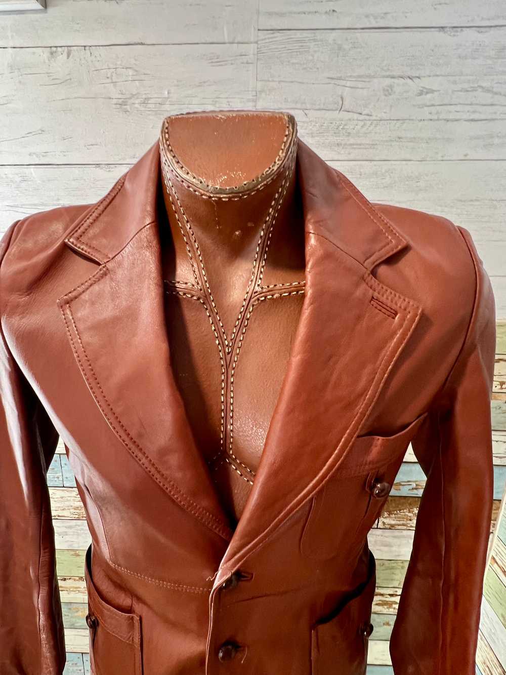 70’s Brick 3/4 Length Leather Jacket By Fantastic… - image 2