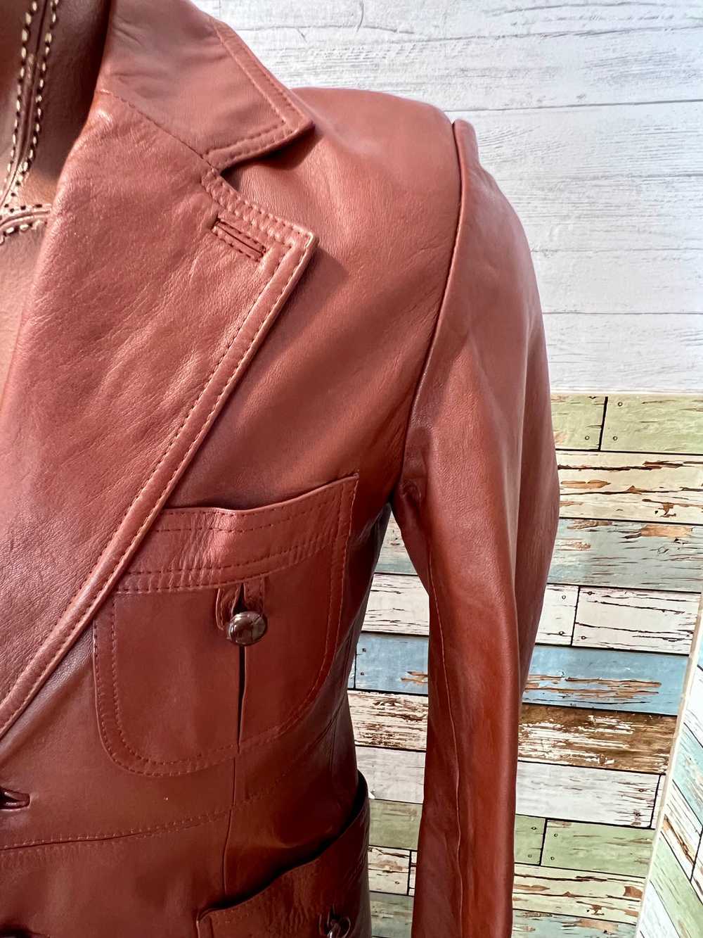 70’s Brick 3/4 Length Leather Jacket By Fantastic… - image 3
