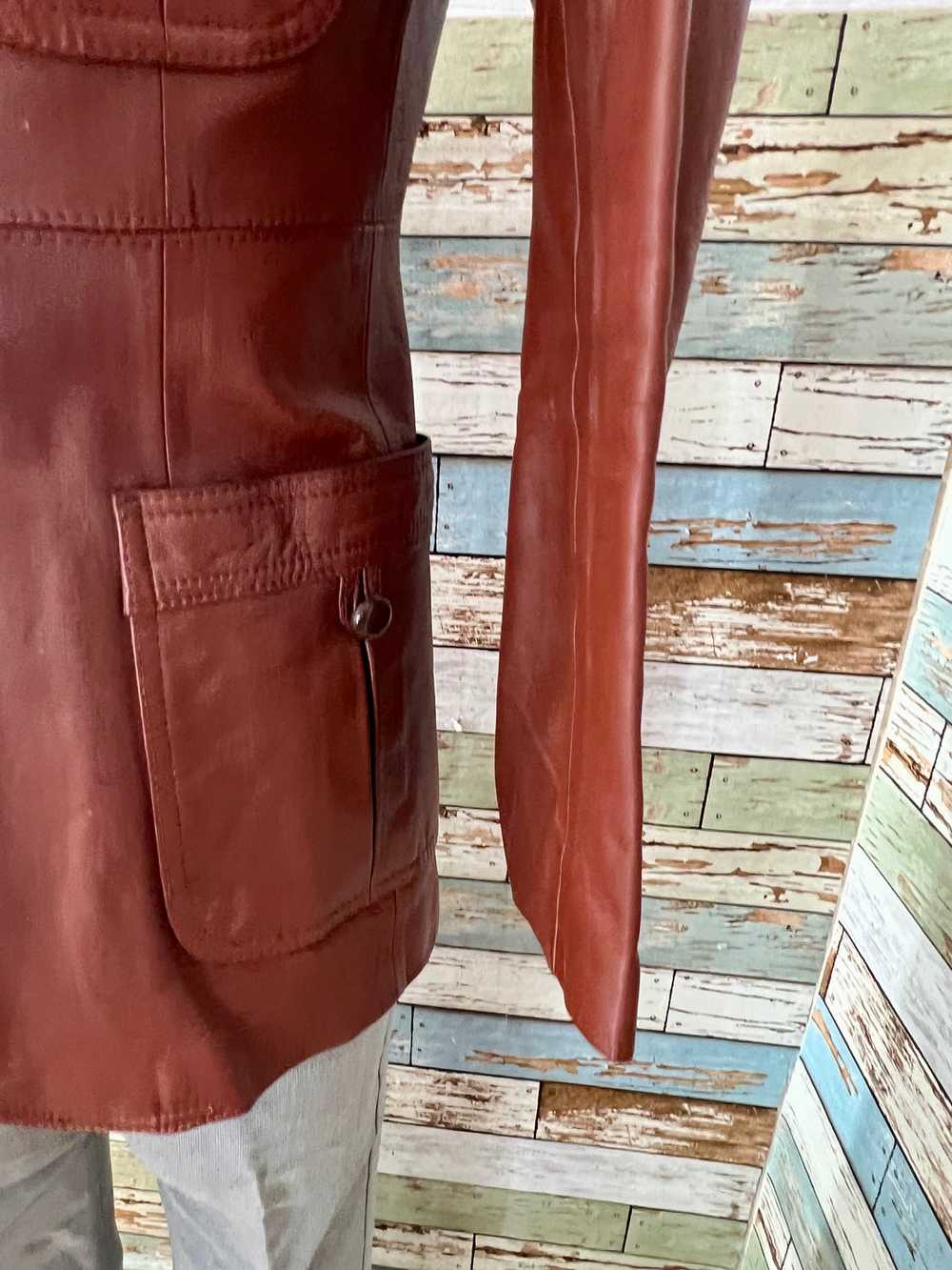70’s Brick 3/4 Length Leather Jacket By Fantastic… - image 4