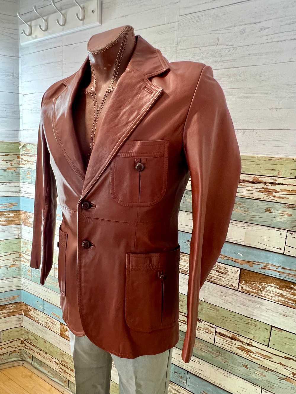 70’s Brick 3/4 Length Leather Jacket By Fantastic… - image 5