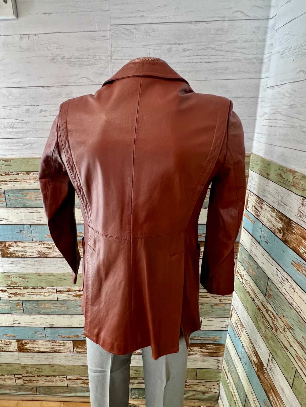 70’s Brick 3/4 Length Leather Jacket By Fantastic… - image 7
