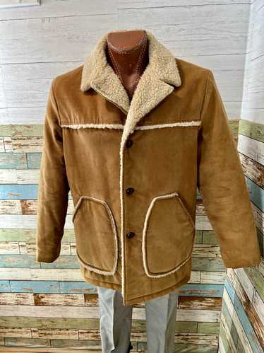 70’s Light Beige Corduroy 3/4 Length Coat With fau