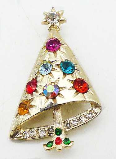 Rhinestone Ornament Christmas Tree Brooch - image 1