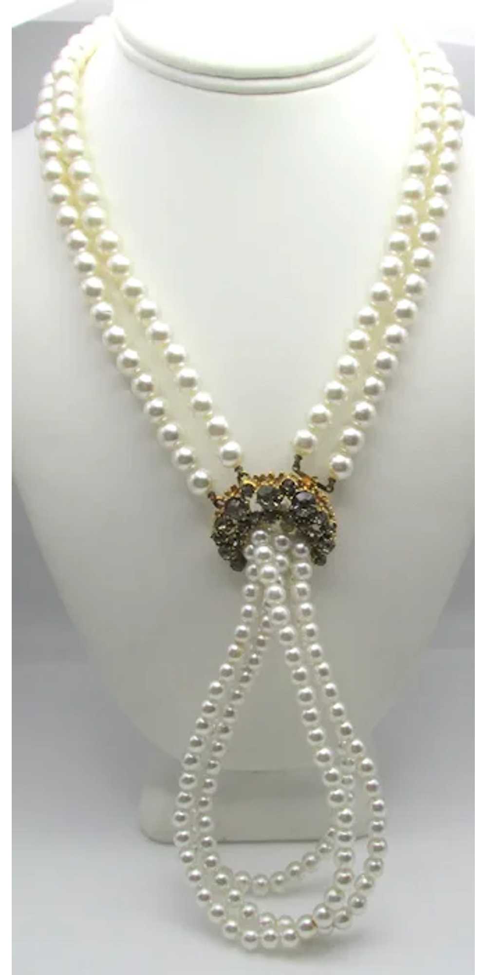 Florenza Faux Pearl and Rhinestone Necklace and E… - image 2