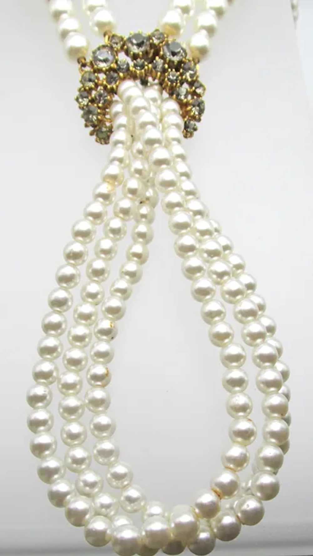 Florenza Faux Pearl and Rhinestone Necklace and E… - image 3