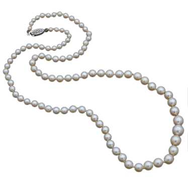 Vintage Graduated Pearl 14K White Gold Beaded Str… - image 1