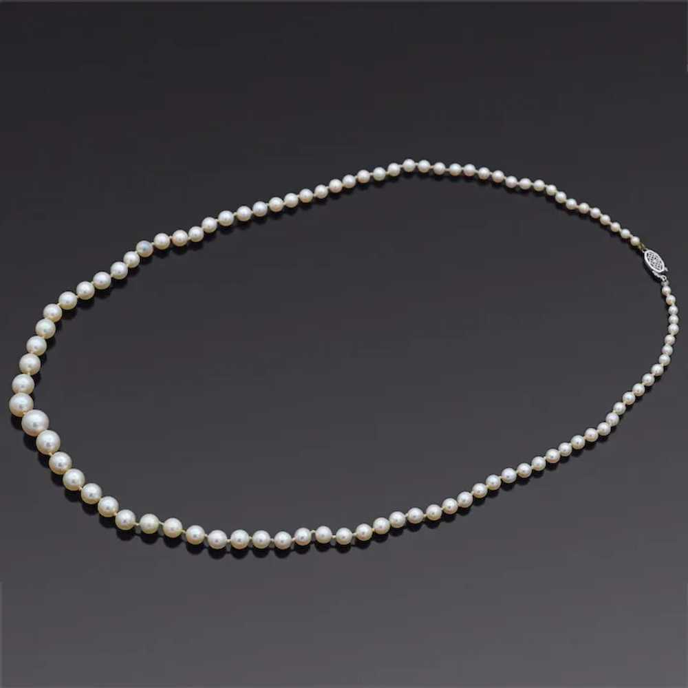Vintage Graduated Pearl 14K White Gold Beaded Str… - image 2