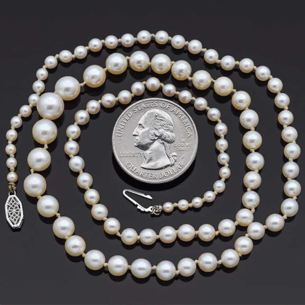 Vintage Graduated Pearl 14K White Gold Beaded Str… - image 3