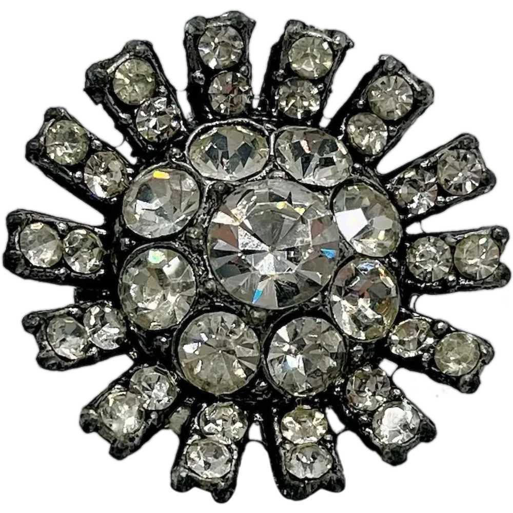 Art Deco Austrian crystal sunburst flower brooch … - image 1