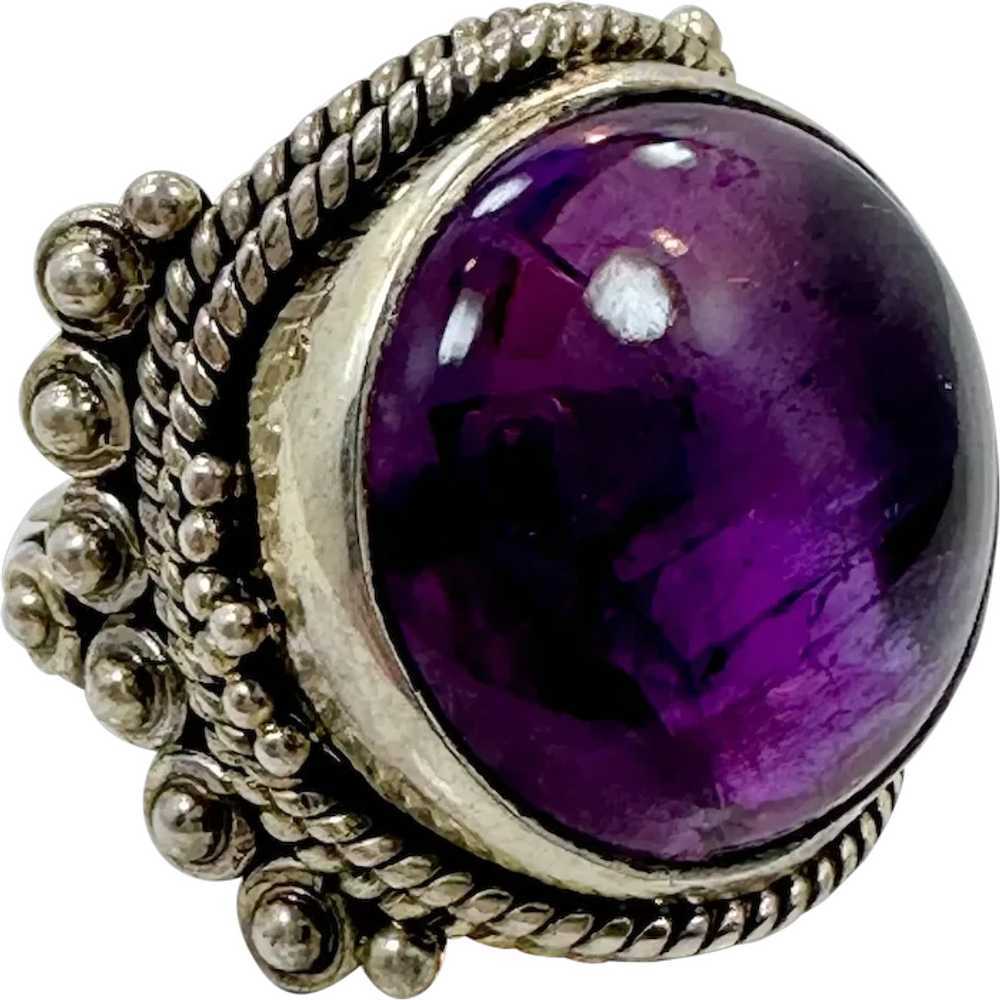 Amethyst Ring, Sterling Silver, Purple Stone, Big… - image 1