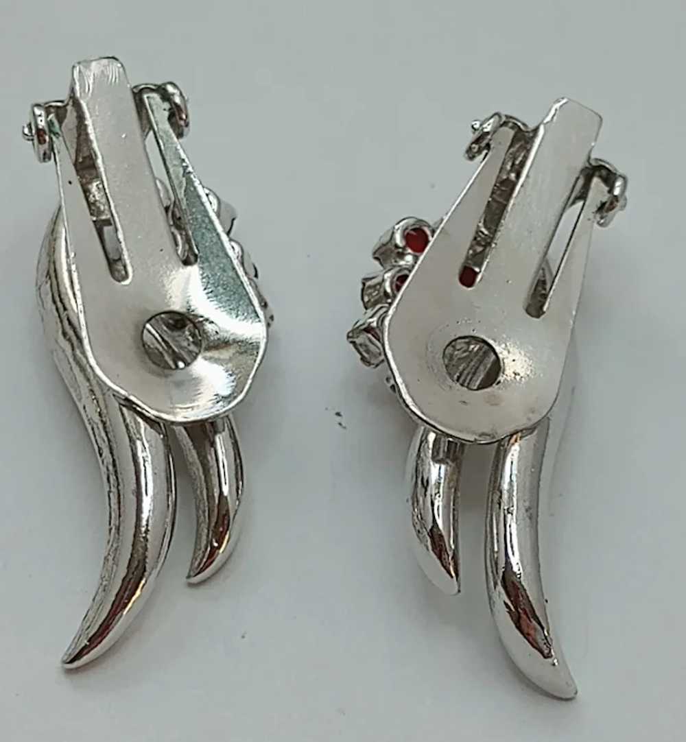 Vintage Austrian Earrings Clips Clear and Red Rub… - image 2