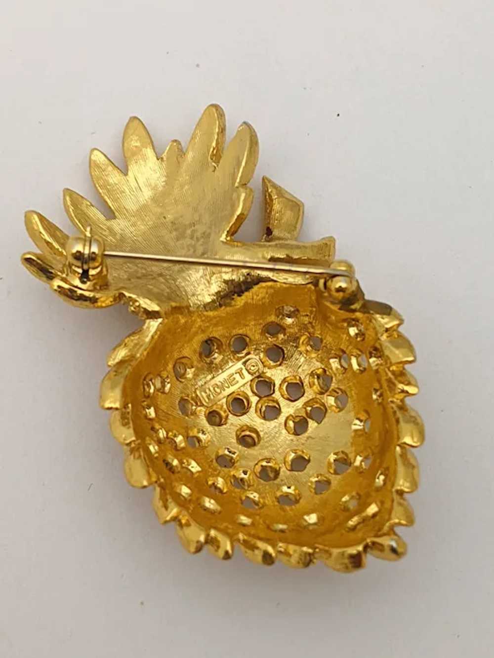 Signed Monet Gold Tone Strawberry Thistle Brooch - image 4